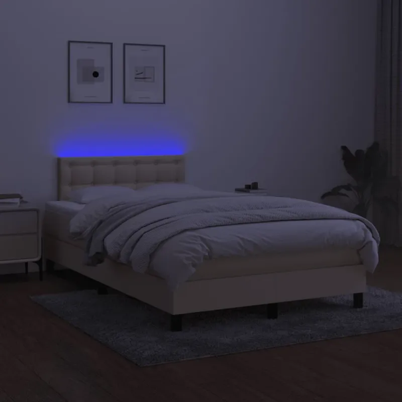 Lova su spyruoklėmis/čiužiniu/LED, kreminė, 120x200cm, audinys