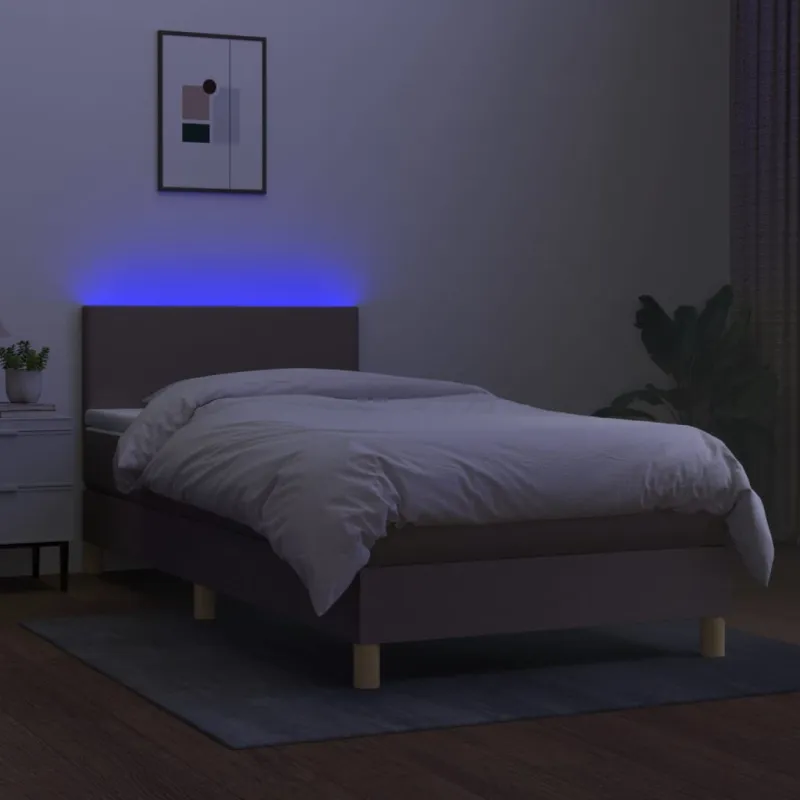 Lova su spyruoklėmis/čiužiniu/LED, taupe, 90x190 cm, audinys