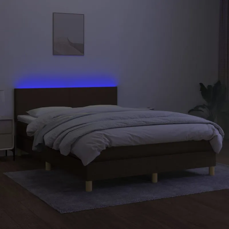 Lova su spyruoklėmis/čiužiniu/LED, ruda, 140x190 cm, audinys