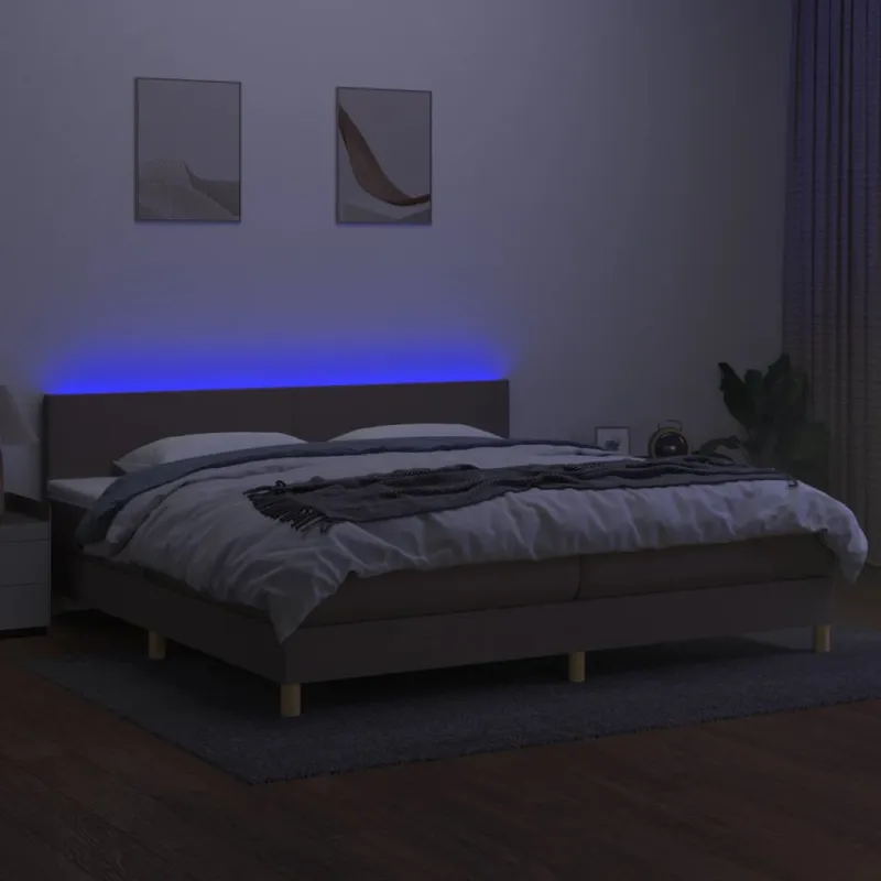 Lova su spyruoklėmis/čiužiniu/LED, taupe, 200x200 cm, audinys