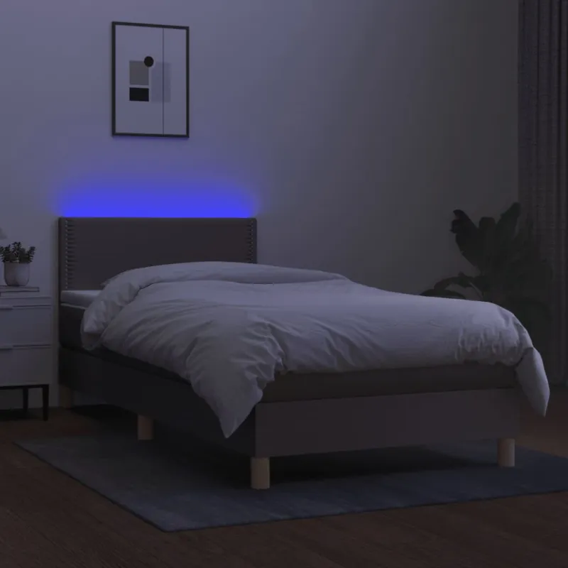Lova su spyruoklėmis/čiužiniu/LED, taupe, 90x200 cm, audinys