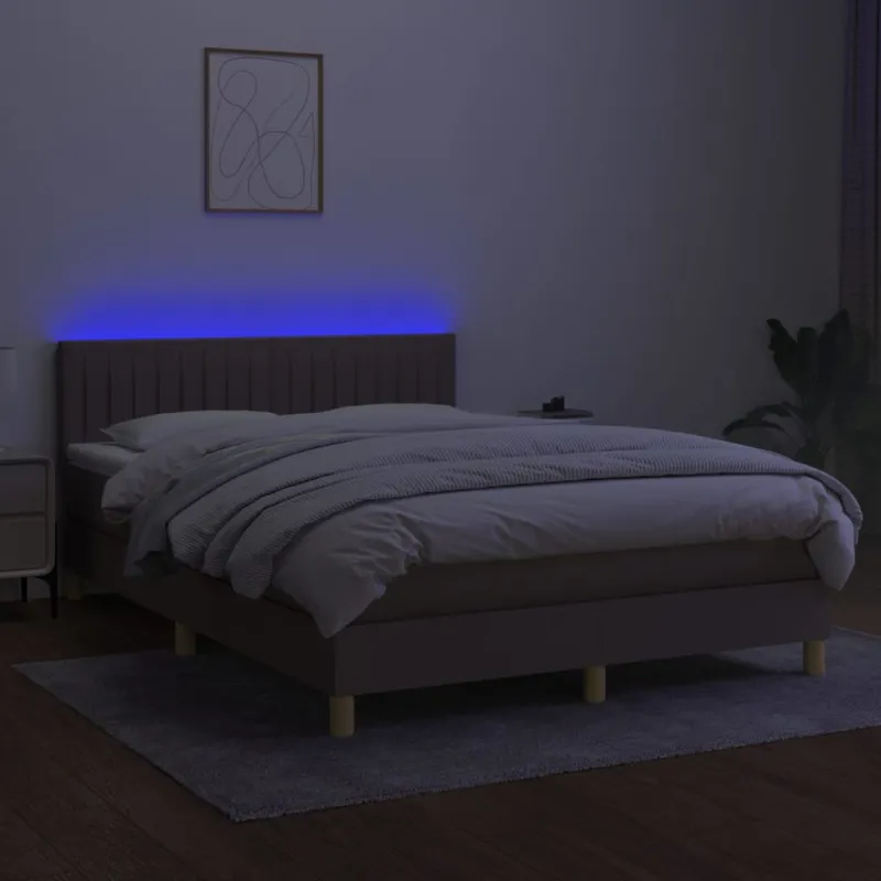 Lova su spyruoklėmis/čiužiniu/LED, taupe, 140x190 cm, audinys