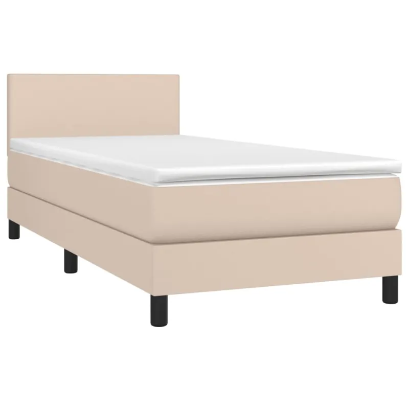 Lova su spyruoklėmis/čiužiniu/LED, kapučino, 90x200 cm dirbtinė