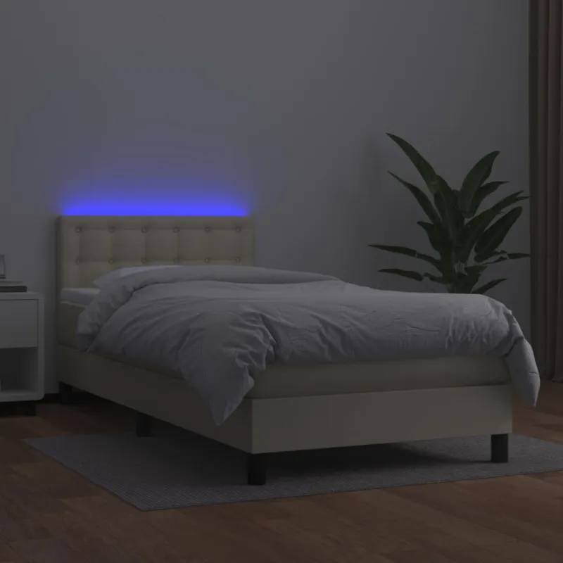 Lova su spyruoklėmis ir čiužiniu/LED, kreminė, 100x200 cm