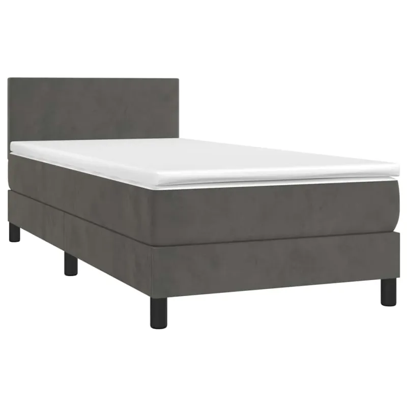 Lova su spyruokliniu/čiužiniu/LED, tamsiai pilka, 80x200cm, aksomas