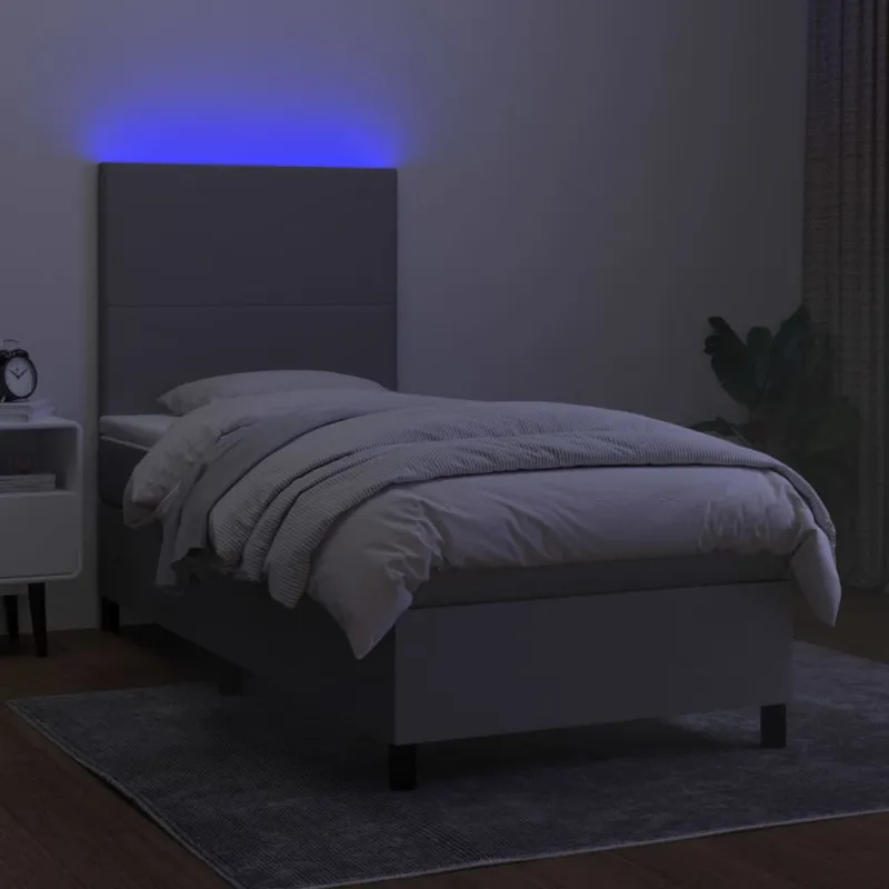 Lova su spyruoklėmis/čiužiniu/LED, pilka, 90x190 cm, audinys