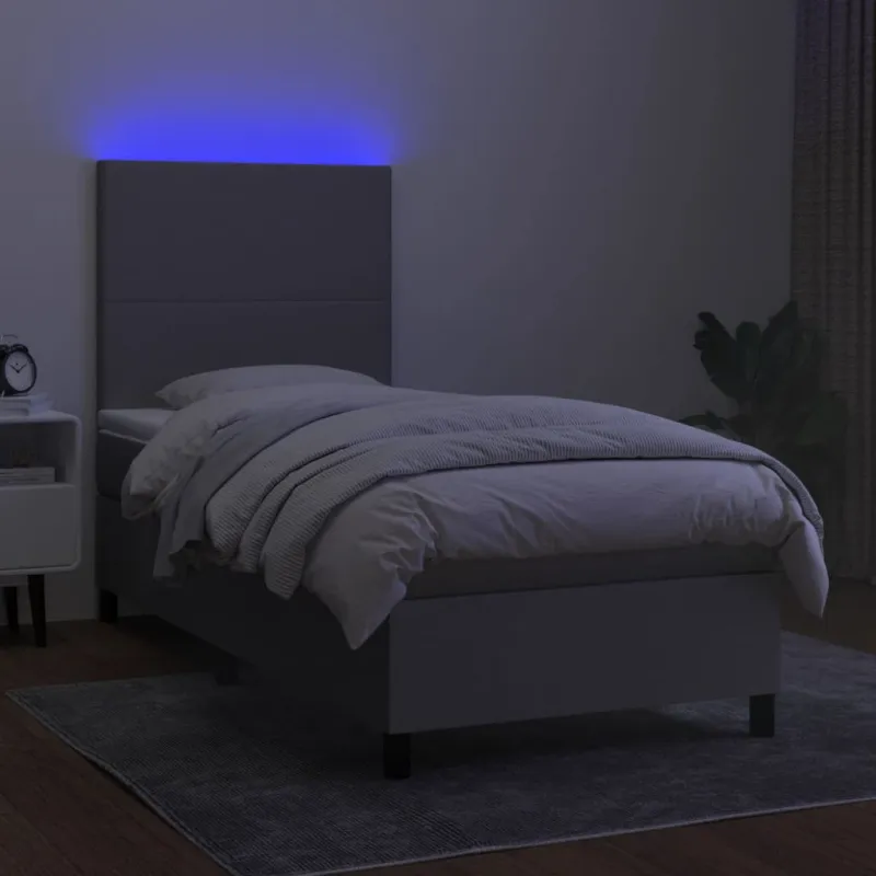 Lova su spyruoklėmis/čiužiniu/LED, pilka, 90x200 cm, audinys