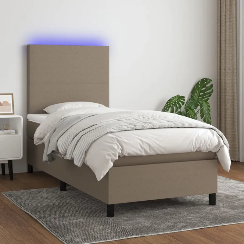 Lova su spyruoklėmis/čiužiniu/LED, taupe, 90x200 cm, audinys