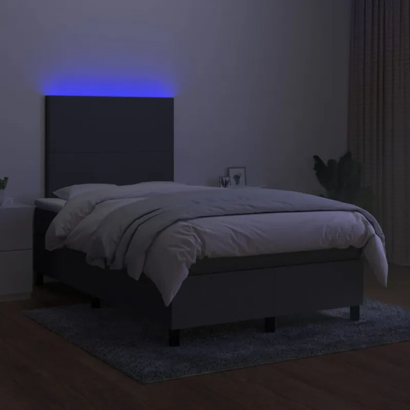 Lova su spyruoklėmis/čiužiniu/LED, pilka, 120x200cm, audinys
