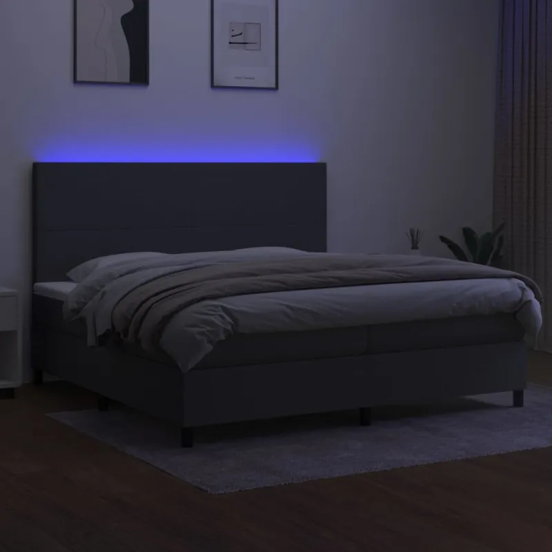 Lova su spyruoklėmis/čiužiniu/LED, pilka, 200x200 cm, audinys