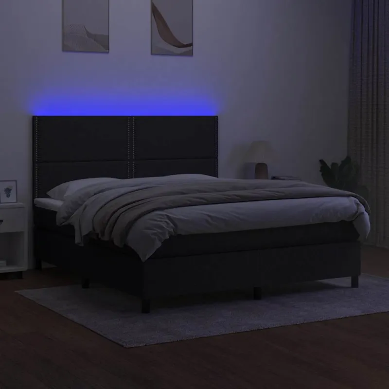 Lova su spyruoklėmis/čiužiniu/LED, juoda, 160x200 cm, audinys