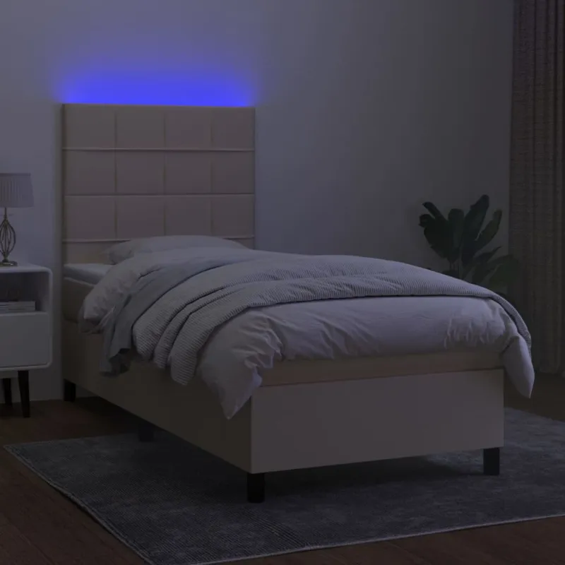 Lova su spyruoklėmis/čiužiniu/LED, kreminė, 80x200cm, audinys
