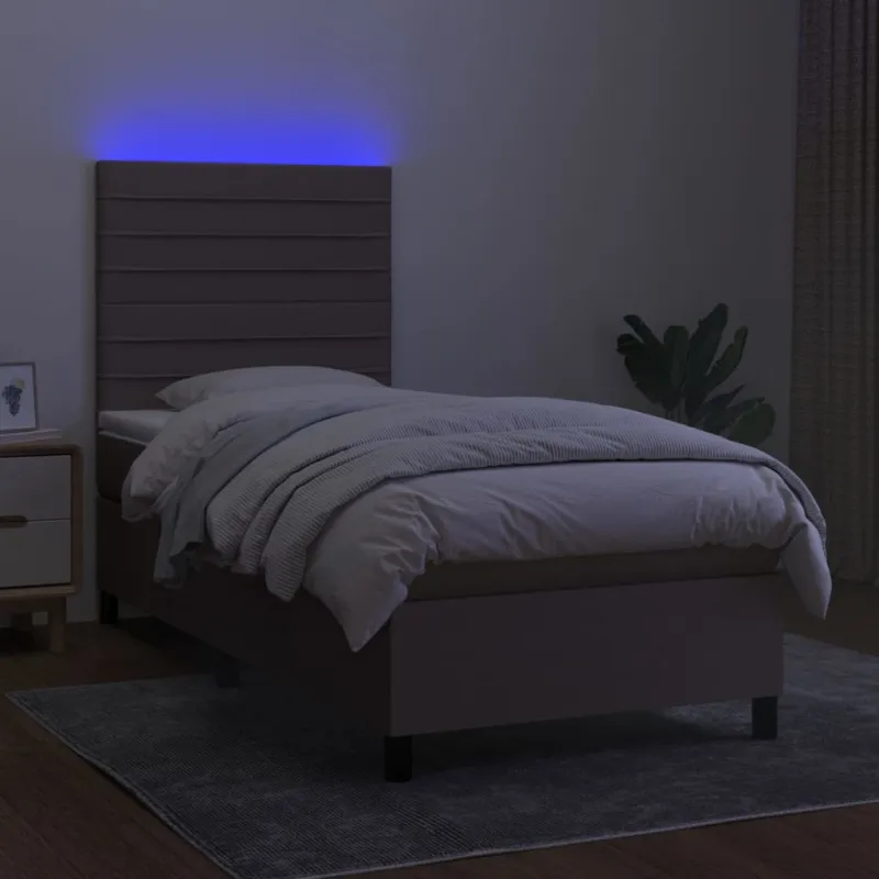 Lova su spyruoklėmis/čiužiniu/LED, taupe, 80x200cm, audinys
