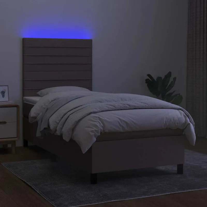 Lova su spyruoklėmis/čiužiniu/LED, taupe, 90x190 cm, audinys