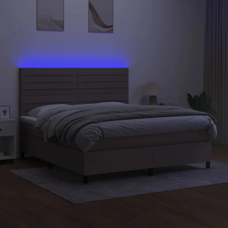Lova su spyruoklėmis/čiužiniu/LED, taupe, 160x200 cm, audinys
