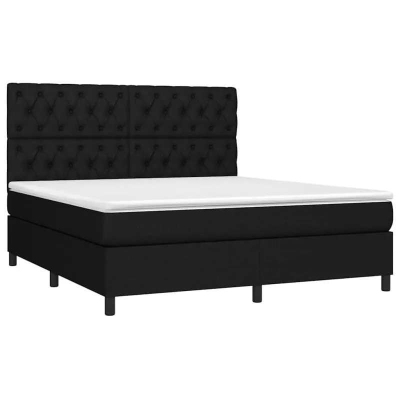 Lova su spyruoklėmis/čiužiniu/LED, juoda, 160x200 cm, audinys