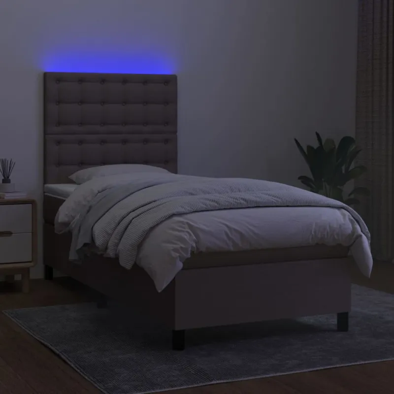 Lova su spyruoklėmis/čiužiniu/LED, taupe, 90x190 cm, audinys