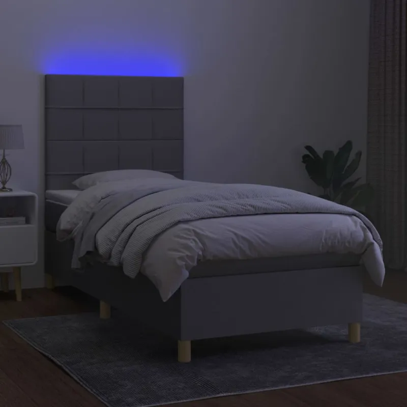 Lova su spyruoklėmis/čiužiniu/LED, pilka, 80x200cm, audinys