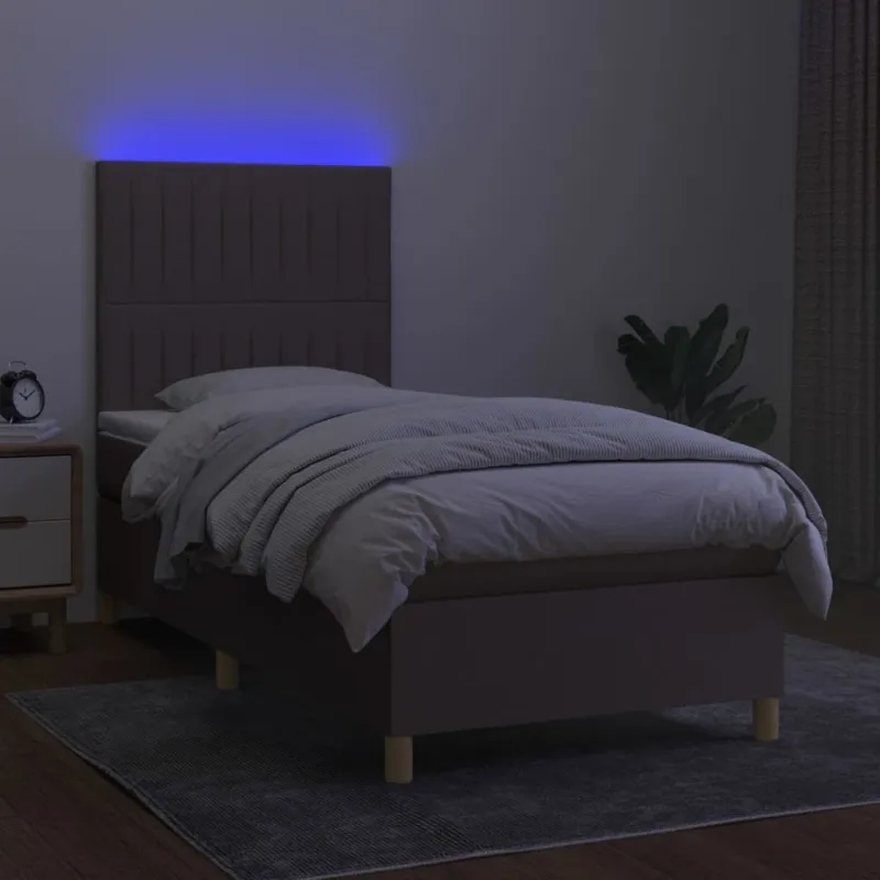 Lova su spyruoklėmis/čiužiniu/LED, taupe, 80x200cm, audinys