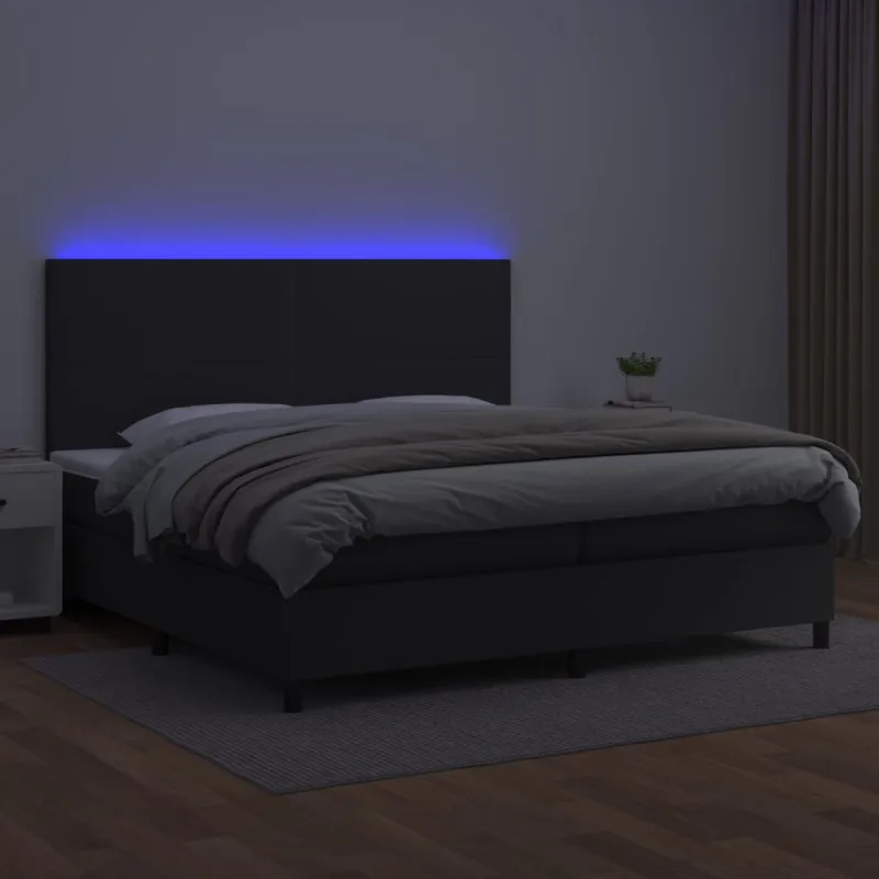 Lova su spyruoklėmis/čiužiniu/LED, juoda 200x200cm dirbtinė oda
