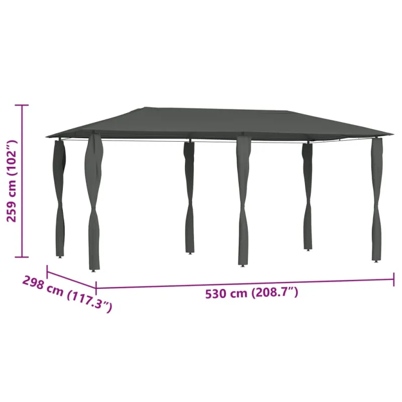 Pavėsinė su stulpų uždangalais antracito 2,98x5,3x2,59m 160g/m²