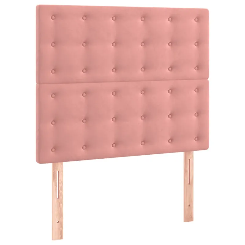 Lova su spyruoklėmis/čiužiniu/LED, rožinė, 90x190cm, aksomas