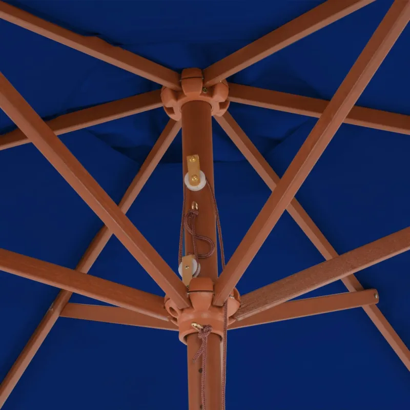 Sodo skėtis nuo saulės su mediniu stulpu, mėlynas, 270cm