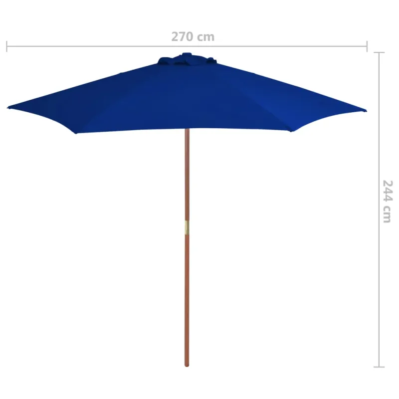 Sodo skėtis nuo saulės su mediniu stulpu, mėlynas, 270cm