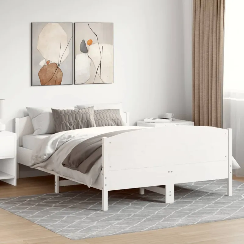Lovos rėmas be čiužinio, baltas, 135x190cm, pušies masyvas