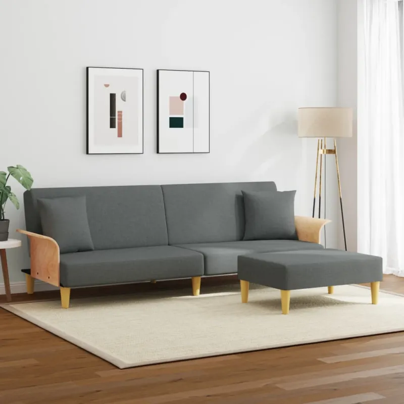Dvivietė sofa-lova su pagalvėmis ir pakoja, pilka, aksomas