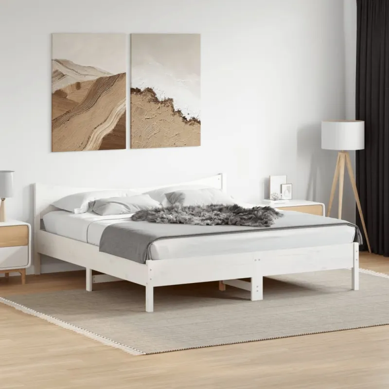 Lovos rėmas be čiužinio, baltas, 200x200cm, pušies masyvas
