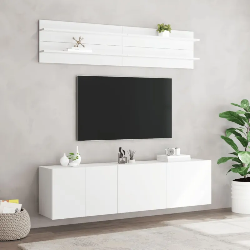 Sieninė TV sekcija, 6 dalių, baltos spalvos, apdirbta mediena