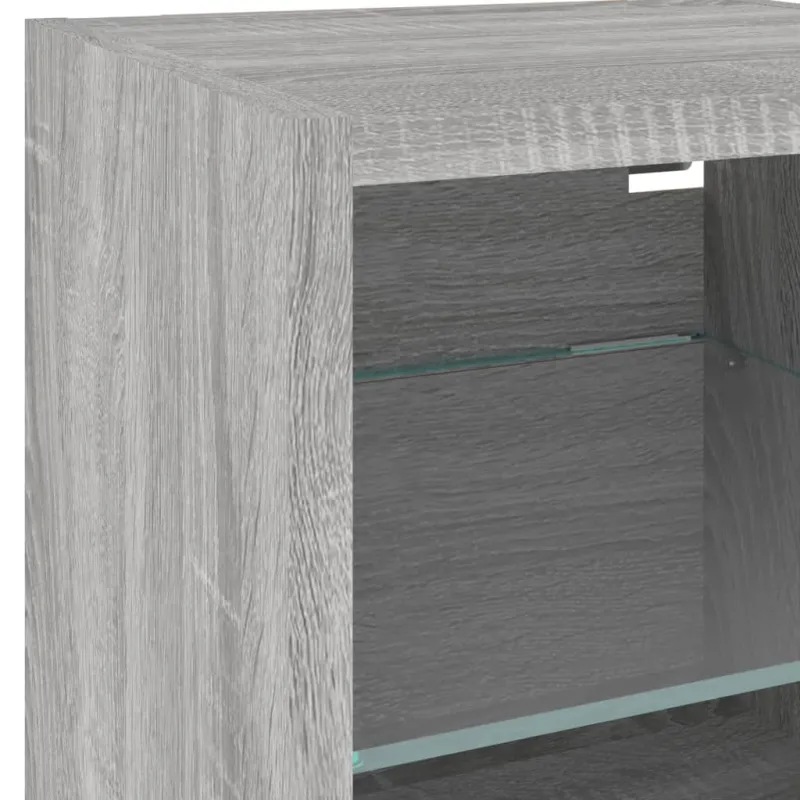 Sieninė TV sekcija su LED, 8 dalių, pilka ąžuolo, mediena