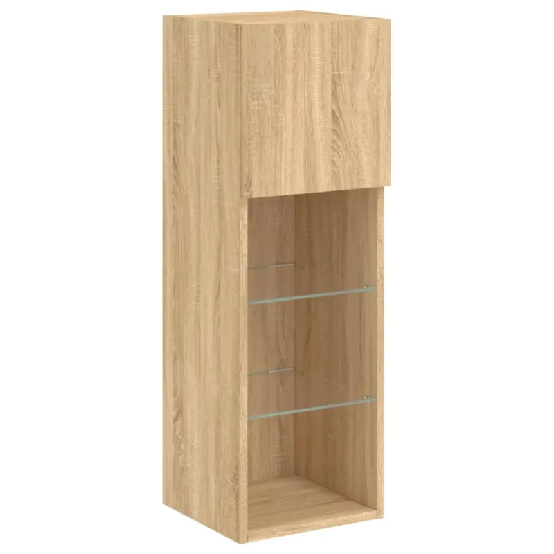 Sieninė TV sekcija su LED, 5 dalių, ąžuolo, apdirbta mediena