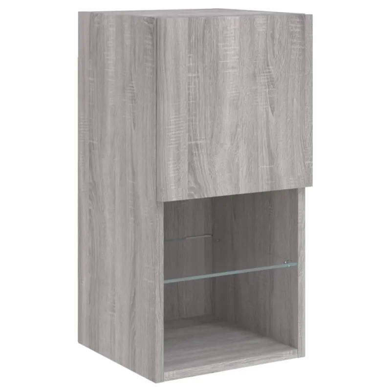 Sieninė TV sekcija su LED, 6 dalių, pilka ąžuolo, mediena