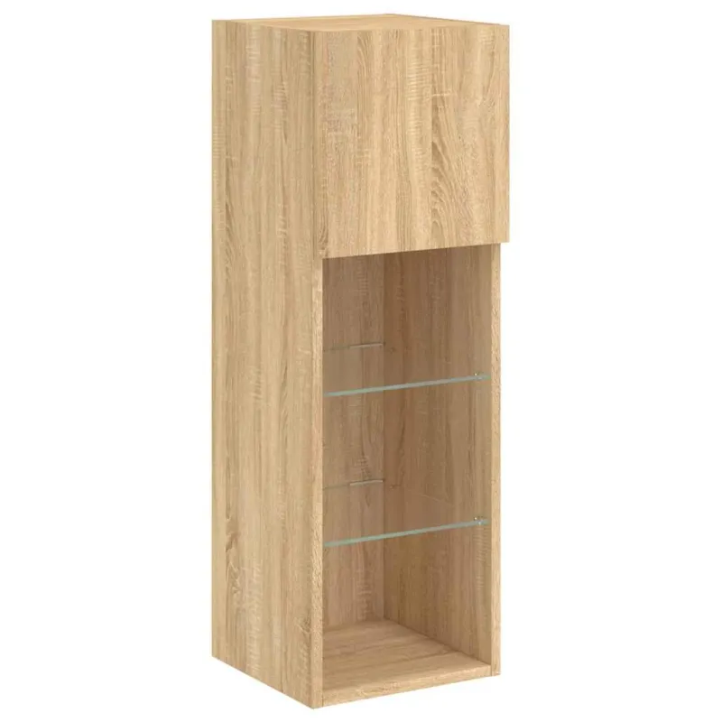 Sieninė TV sekcija su LED, 6 dalių, ąžuolo, apdirbta mediena