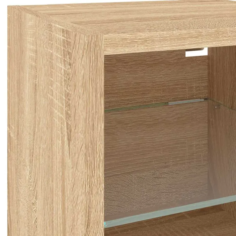 Sieninė TV sekcija su LED, 8 dalių, ąžuolo, apdirbta mediena