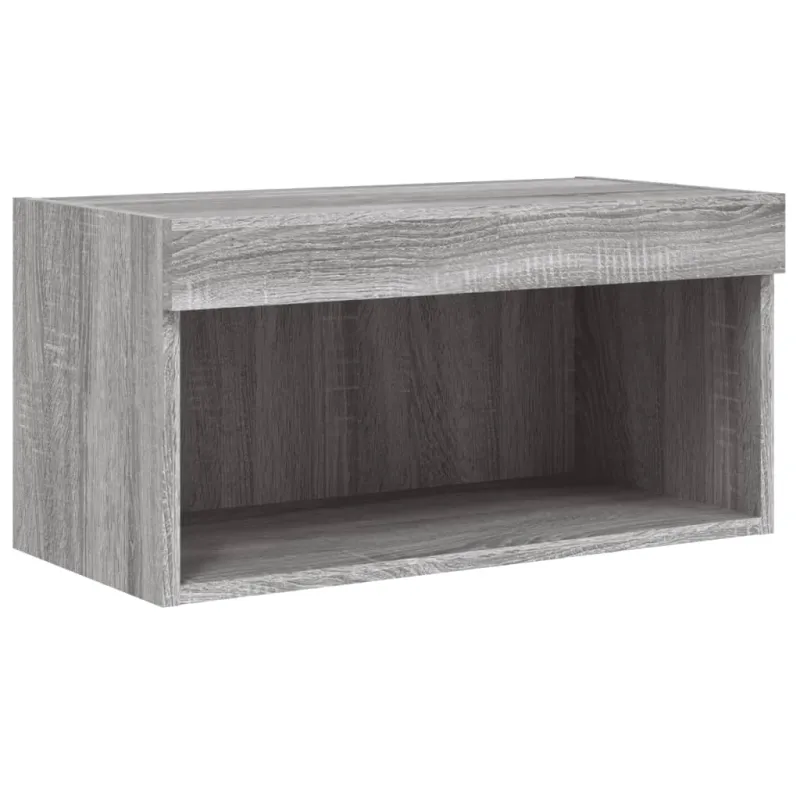 Sieninė TV sekcija su LED, 8 dalių, pilka ąžuolo, mediena