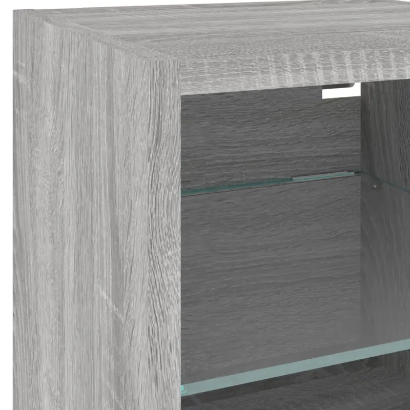 Sieninė TV sekcija su LED, 8 dalių, pilka ąžuolo, mediena