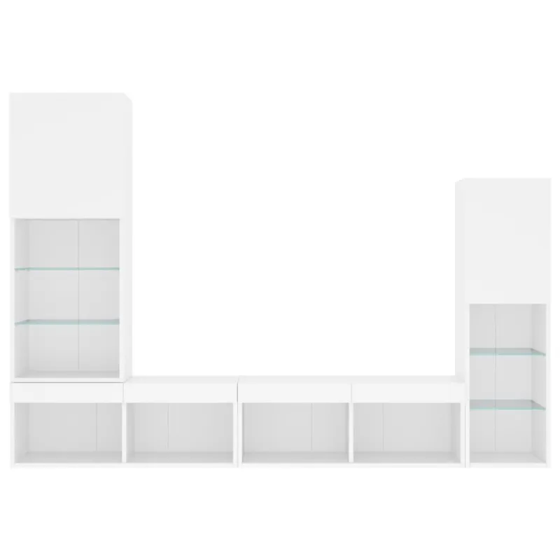 Sieninė TV sekcija su LED, 4 dalių, balta, apdirbta mediena