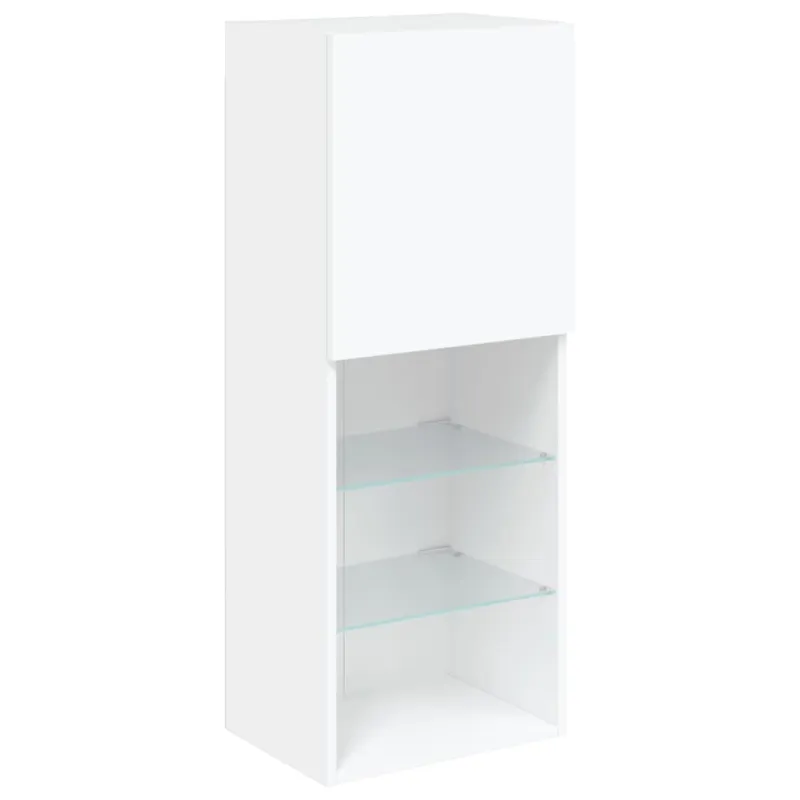 Sieninė TV sekcija su LED, 4 dalių, balta, apdirbta mediena