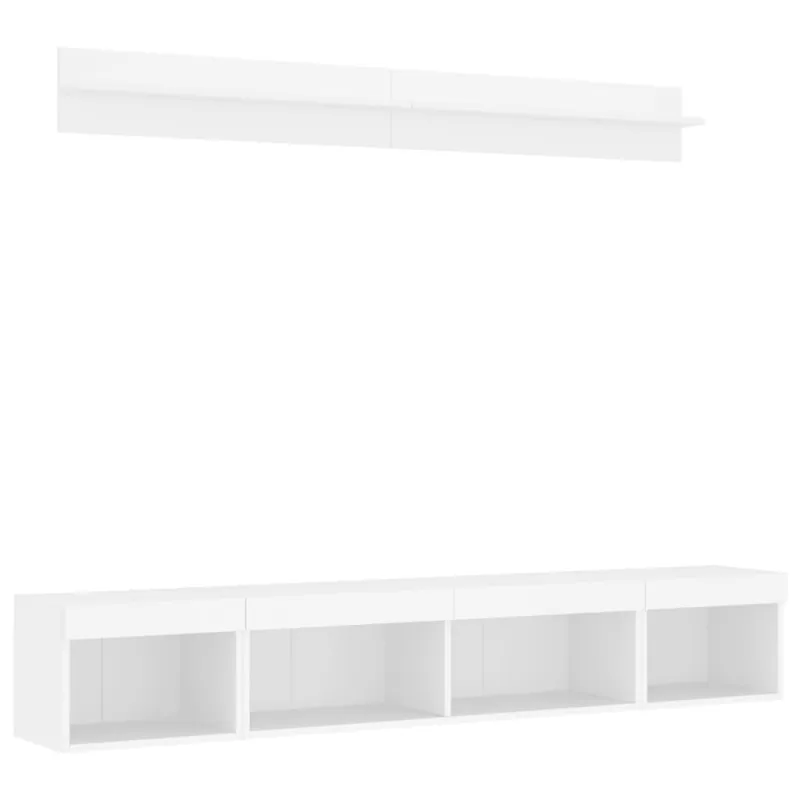 Sieninė TV sekcija su LED, 5 dalių, balta, apdirbta mediena