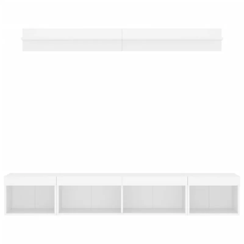 Sieninė TV sekcija su LED, 5 dalių, balta, apdirbta mediena