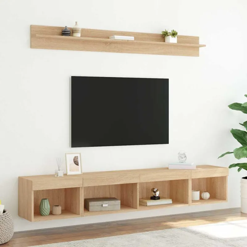 Sieninė TV sekcija su LED, 5 dalių, ąžuolo, apdirbta mediena