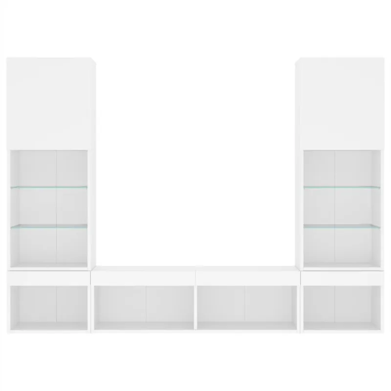 Sieninė TV sekcija su LED, 5 dalių, balta, apdirbta mediena