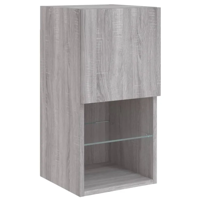 Sieninė TV sekcija su LED, 6 dalių, pilka ąžuolo, mediena
