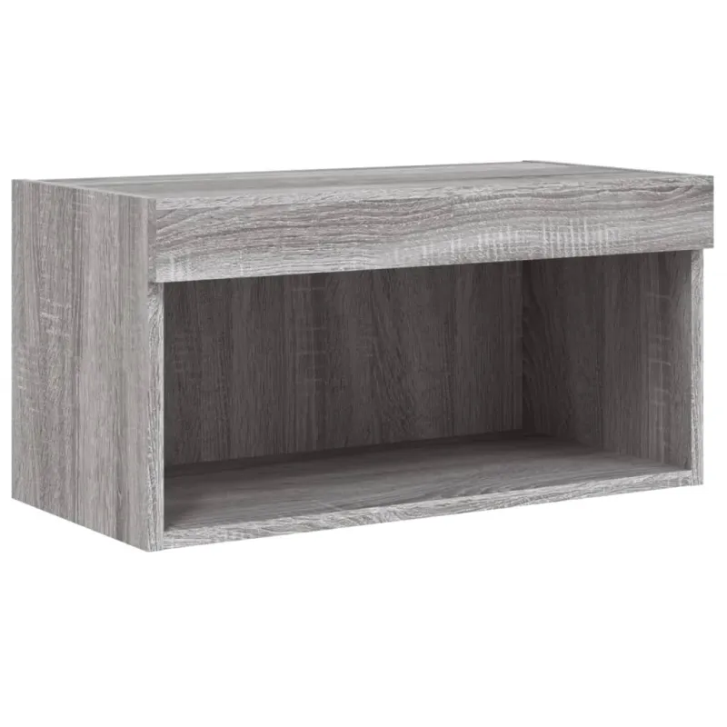 Sieninė TV sekcija su LED, 6 dalių, pilka ąžuolo, mediena