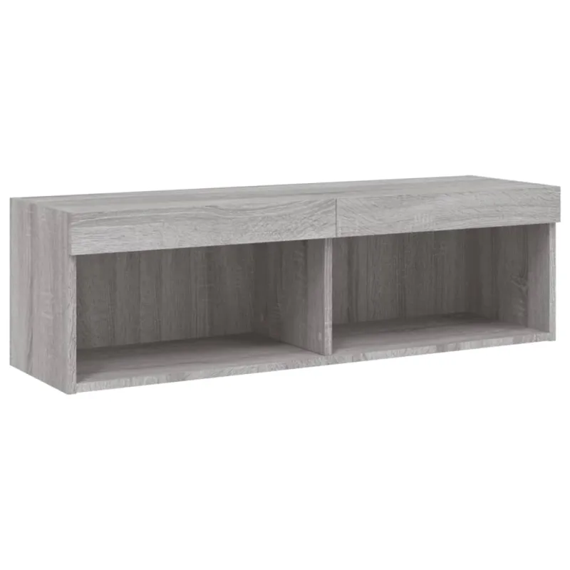 Sieninė TV sekcija su LED, 6 dalių, pilka ąžuolo, mediena