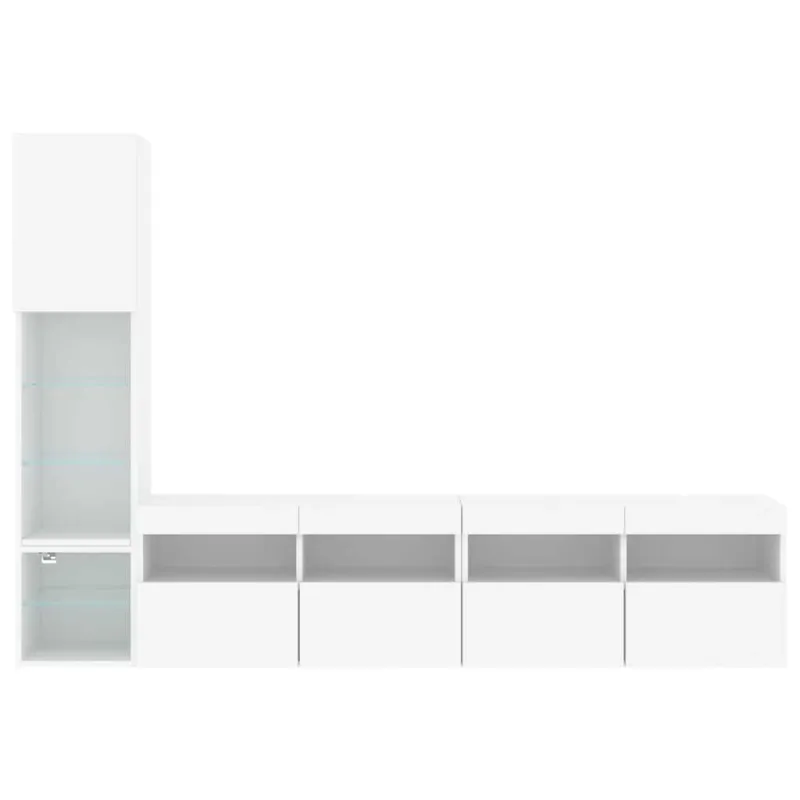 Sieninė TV sekcija su LED, 4 dalių, balta, apdirbta mediena