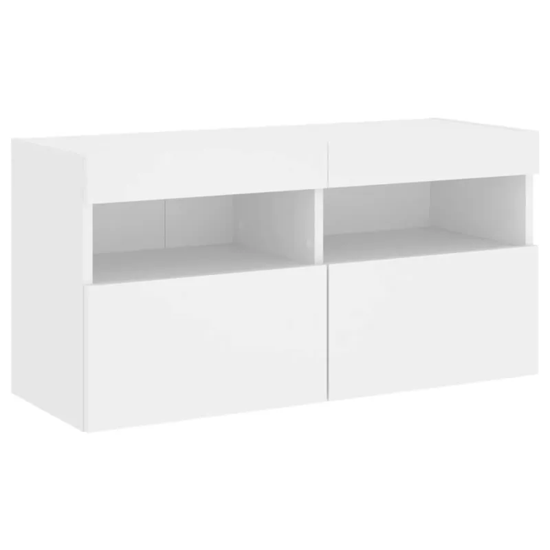 Sieninė TV sekcija su LED, 4 dalių, balta, apdirbta mediena